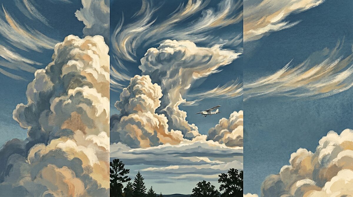 Cloud formations viewed from a pilot's perspective